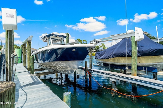 dock area with a water view