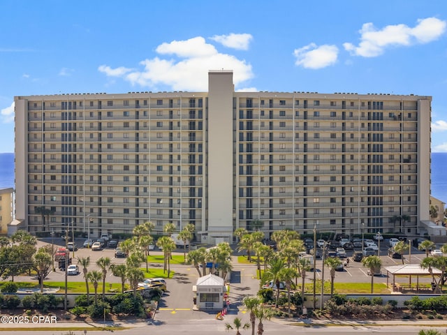 view of building exterior featuring a water view