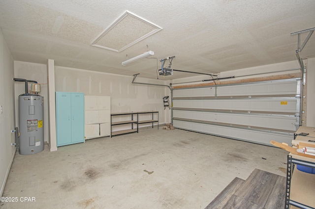 garage featuring a garage door opener and electric water heater