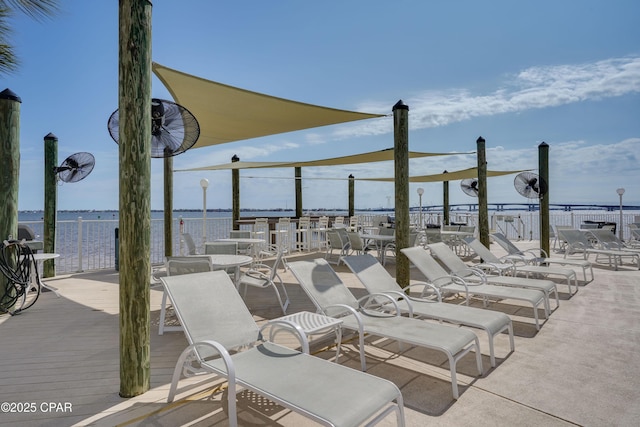 view of patio / terrace featuring a water view