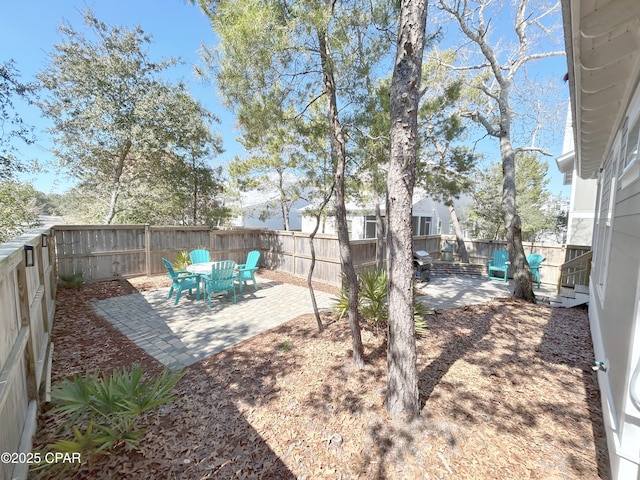 view of yard featuring a fenced backyard and a patio