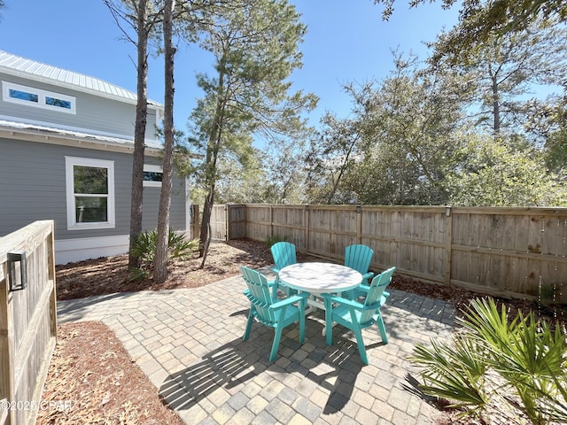 view of patio with outdoor dining area and a fenced backyard