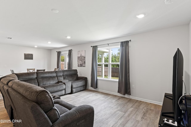 living room with light wood-type flooring