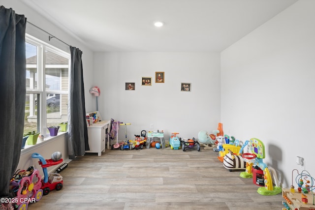 rec room with a healthy amount of sunlight and light hardwood / wood-style floors