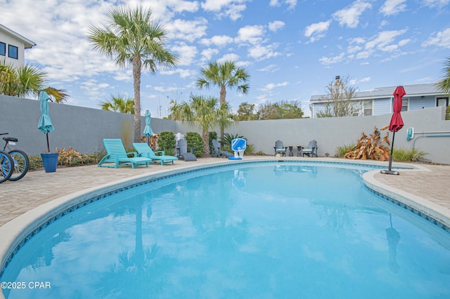 view of swimming pool with a patio area