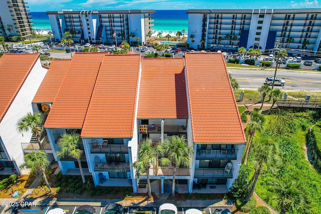 aerial view featuring a water view