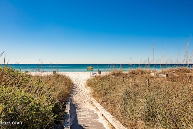 property view of water featuring a view of the beach