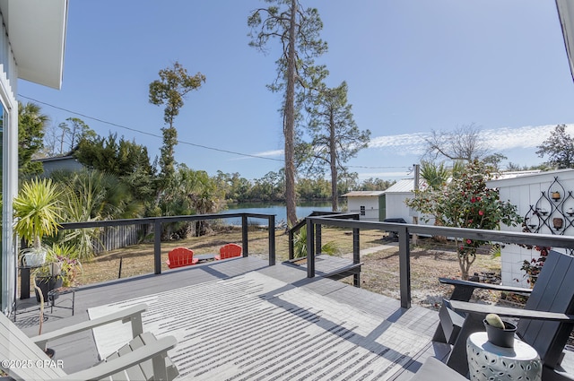 deck with a water view