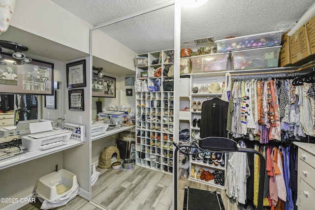 spacious closet featuring light hardwood / wood-style floors