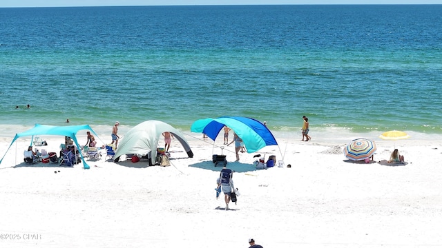 view of water feature featuring a beach view