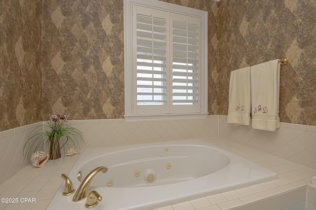 bathroom with tiled bath