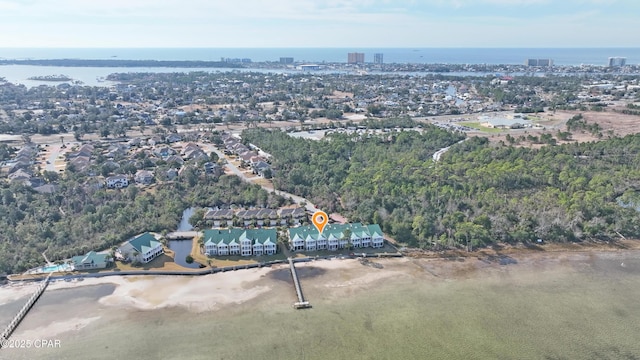 drone / aerial view featuring a water view