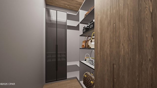 spacious closet featuring light hardwood / wood-style flooring