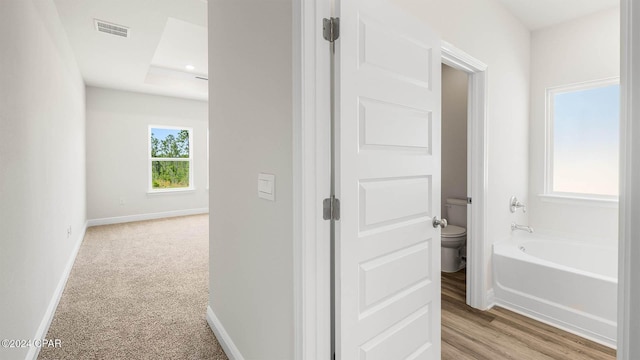 hall with light hardwood / wood-style floors