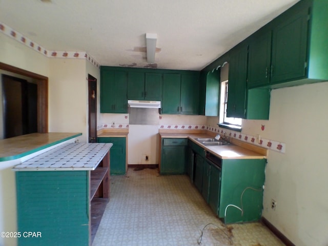 kitchen featuring sink and green cabinets