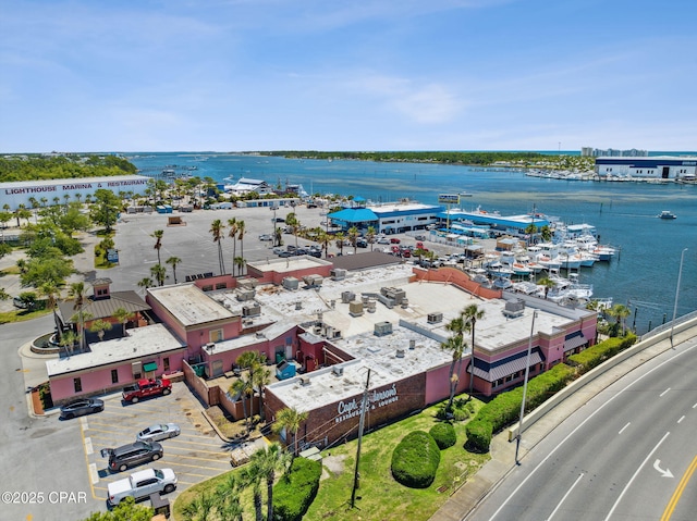 aerial view featuring a water view