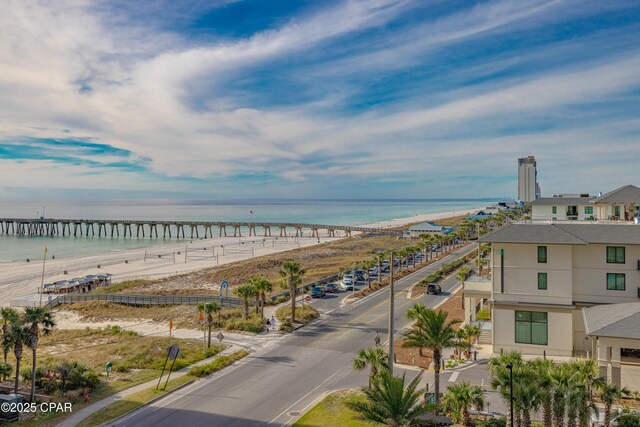 view of water feature featuring a beach view