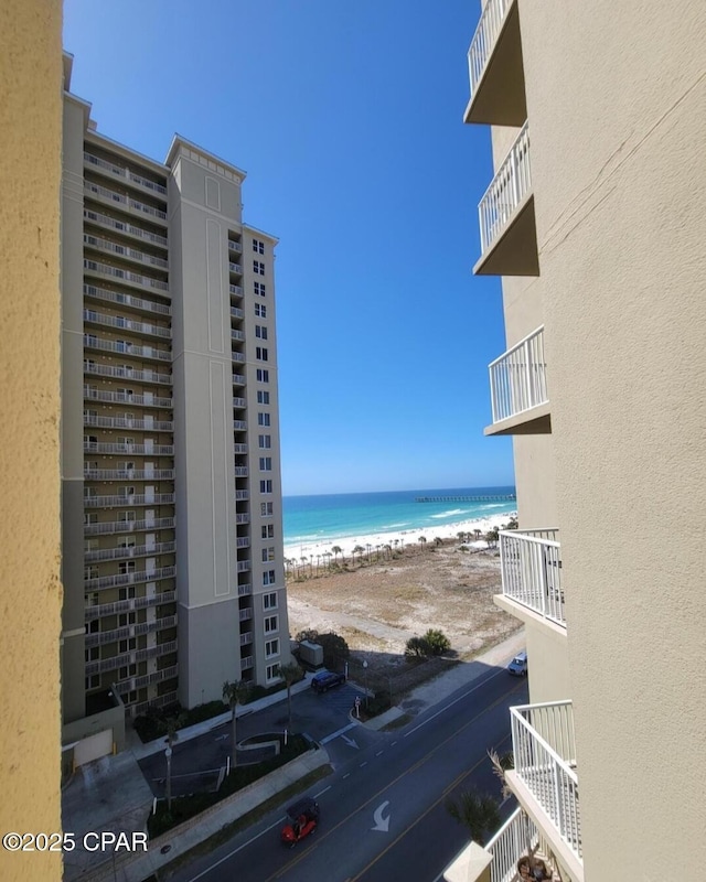 property view of water with a beach view