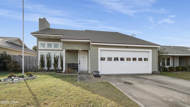 view of front facade featuring a garage and a front yard