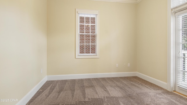 spare room with carpet flooring and baseboards