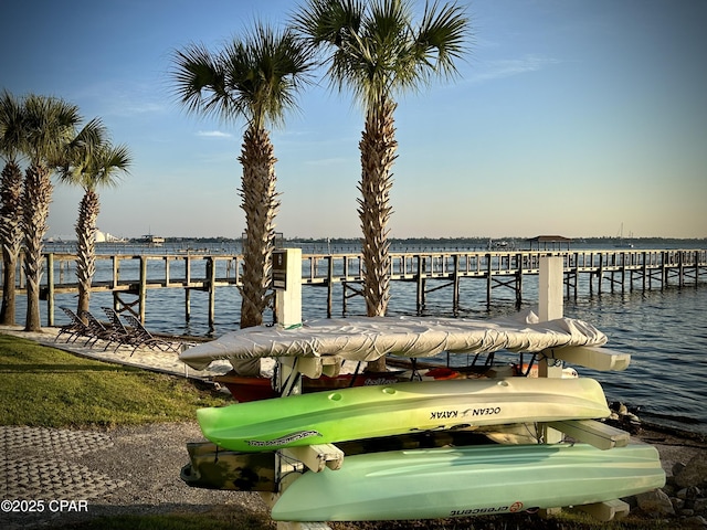 dock area with a water view