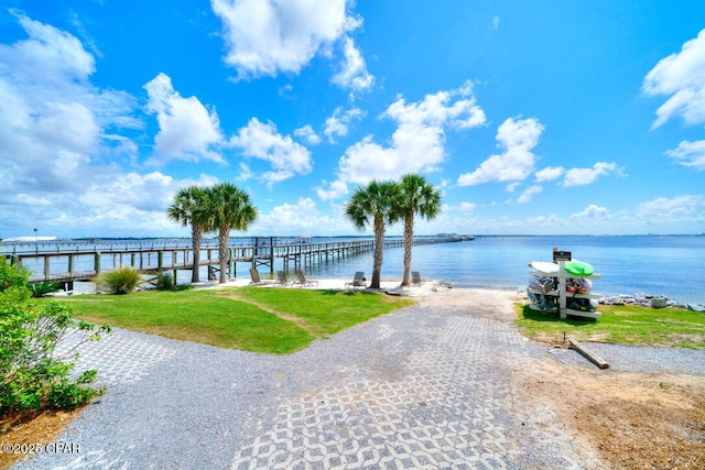 dock area featuring a water view