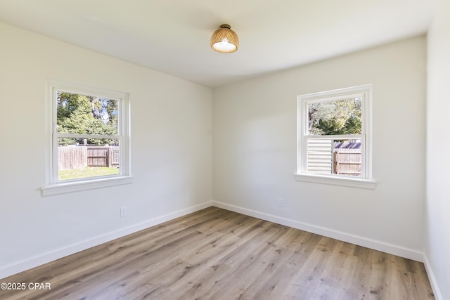 spare room with light wood-type flooring and a wealth of natural light