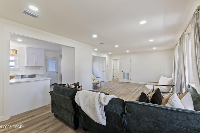 living room with light wood-type flooring