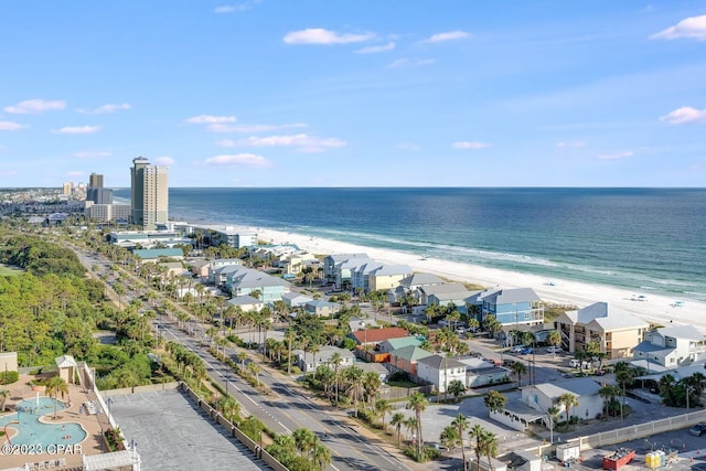 aerial view with a view of the beach and a water view