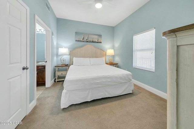bedroom with baseboards, visible vents, multiple windows, and carpet flooring