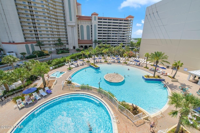 pool with a patio area