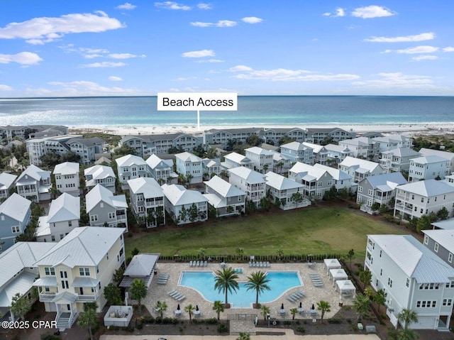 aerial view featuring a water view