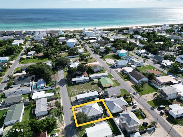 aerial view featuring a residential view and a water view