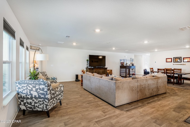 living room with light hardwood / wood-style floors