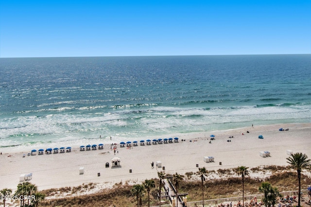 property view of water featuring a beach view