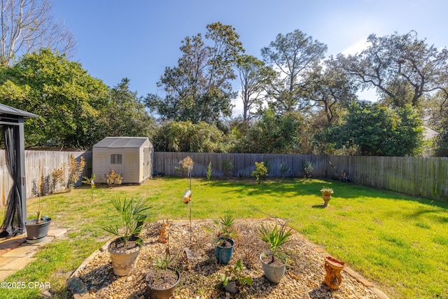 view of yard featuring a shed