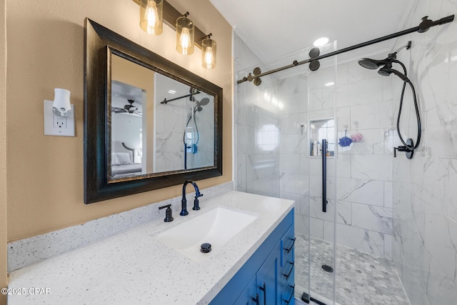 bathroom featuring vanity and walk in shower