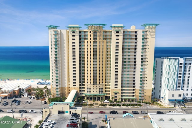 view of building exterior featuring a water view