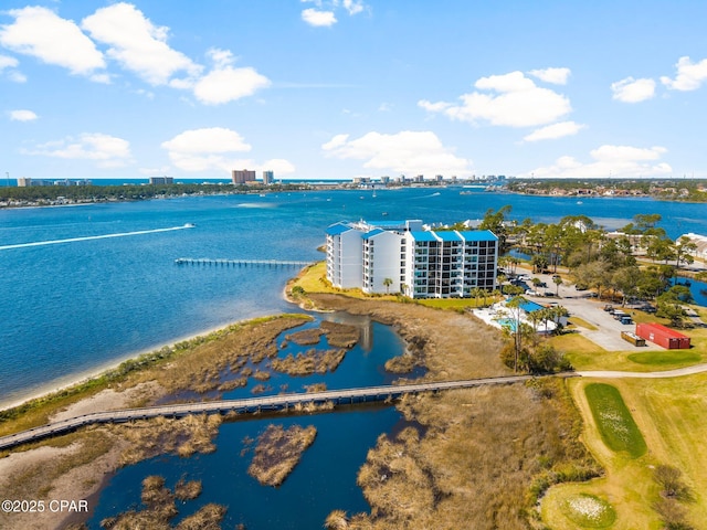 bird's eye view with a view of city and a water view