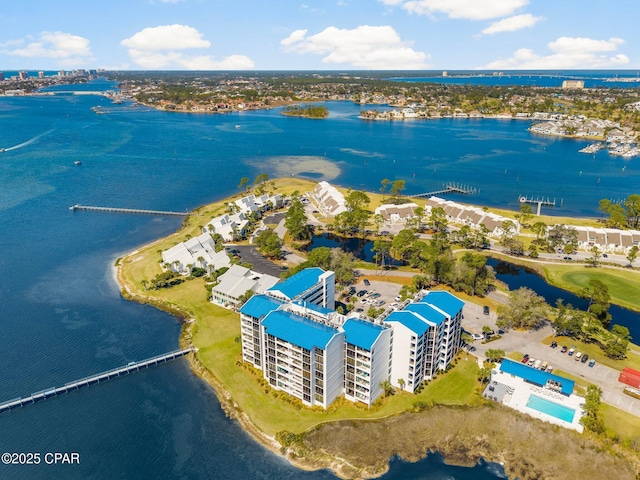 aerial view with a water view