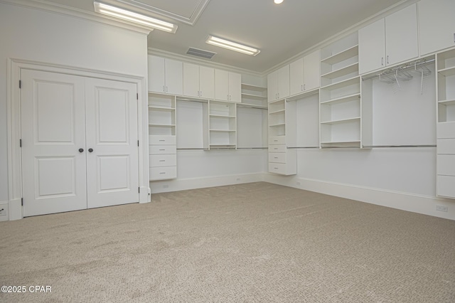 walk in closet featuring carpet flooring