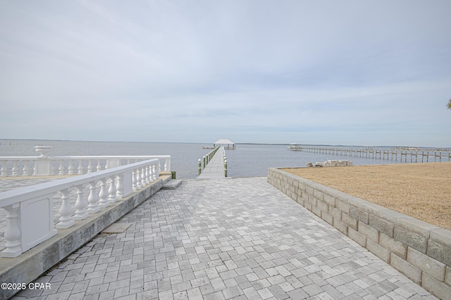 dock area with a water view