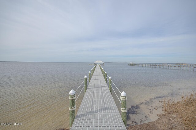 view of dock with a water view