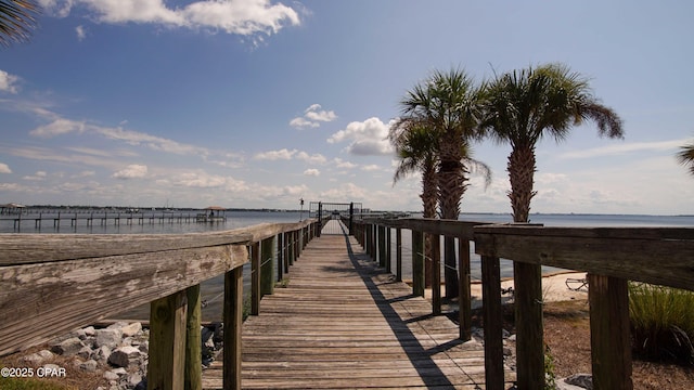 view of dock with a water view