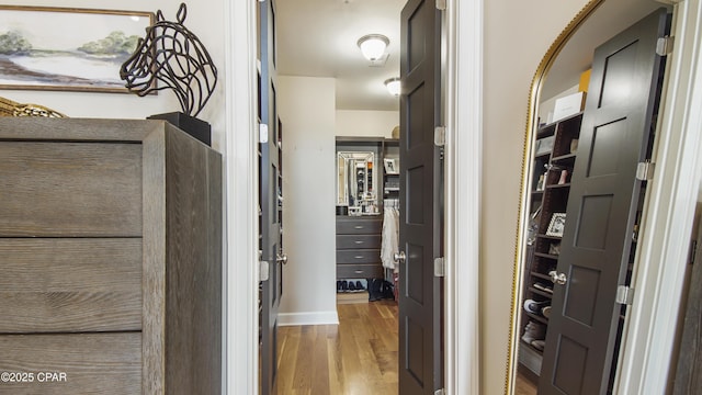 corridor with hardwood / wood-style floors