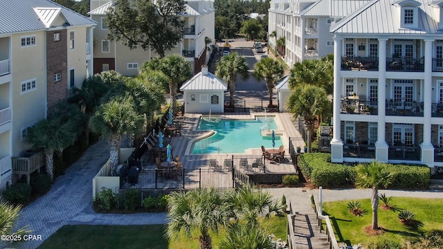 view of pool featuring a patio