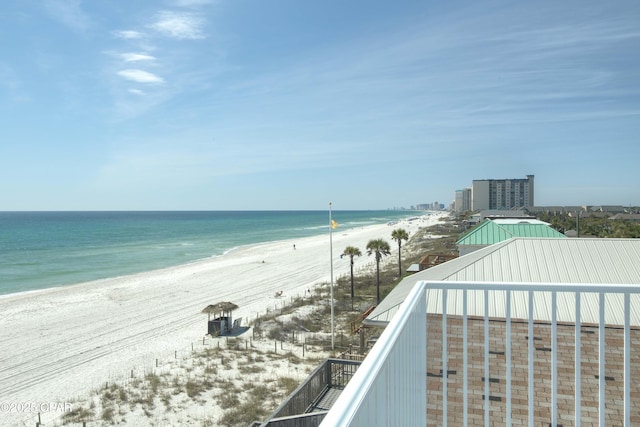 property view of water featuring a beach view