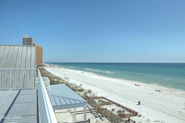 view of water feature with a view of the beach