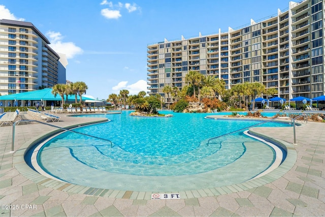 view of pool featuring a patio area