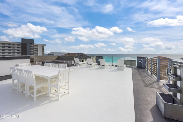 view of patio featuring a water view